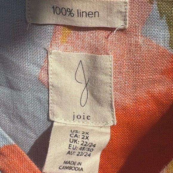 Joie 100% Linen Floral V-Neck Oversized Tunic Blouse - Picture 5 of 7